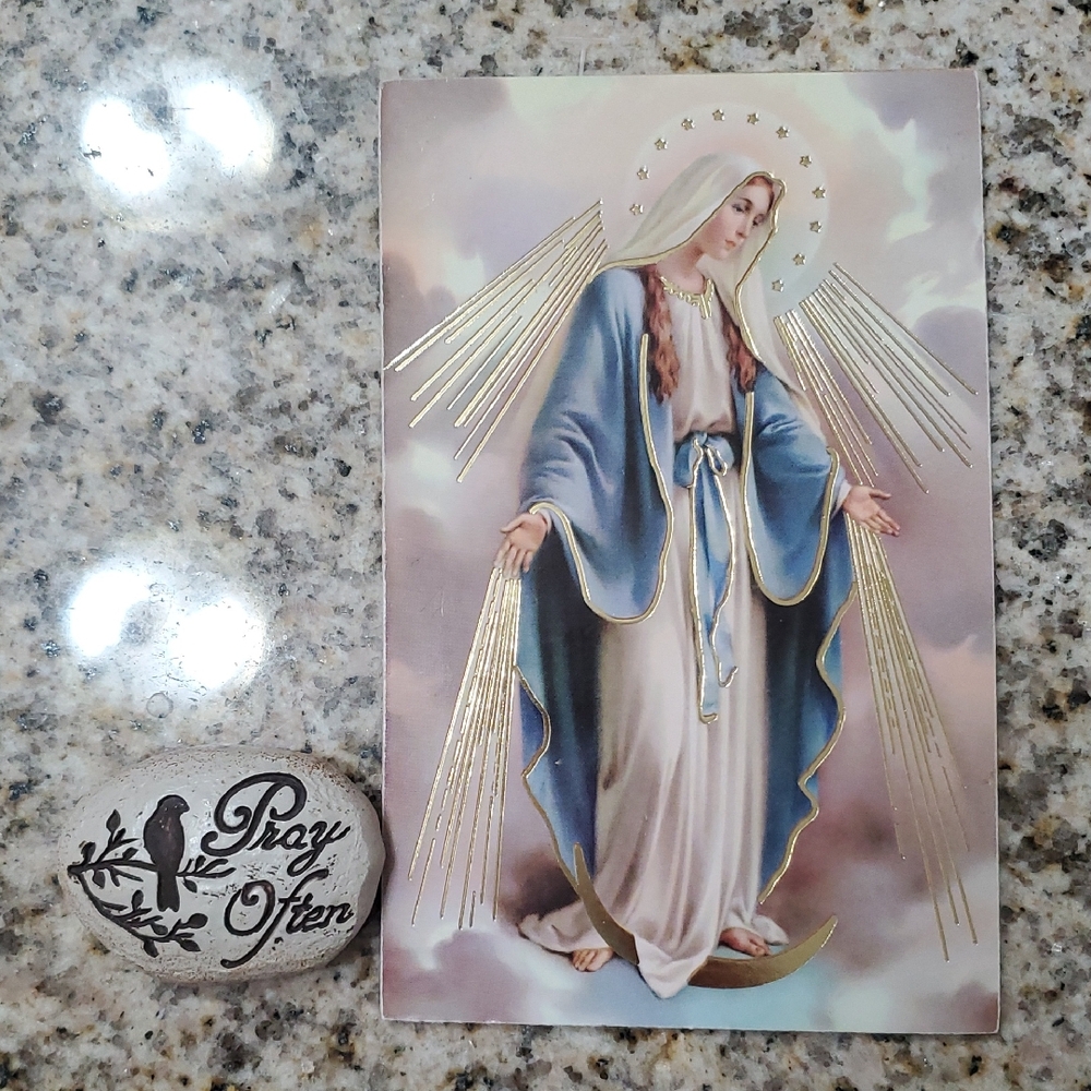 Image Of Mary Placard With Pray Often Resin Stone